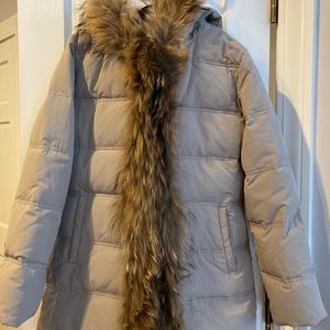 NWOT DKNY Women’s Beige Down, Real Fur Coat XS